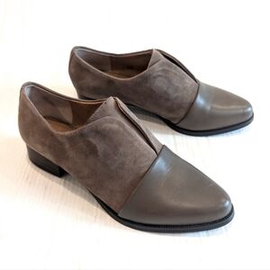 TAHARI Lucy Women's Taupe Two-Tone Leather & Suede Oxford Dress Shoes Size 6.5